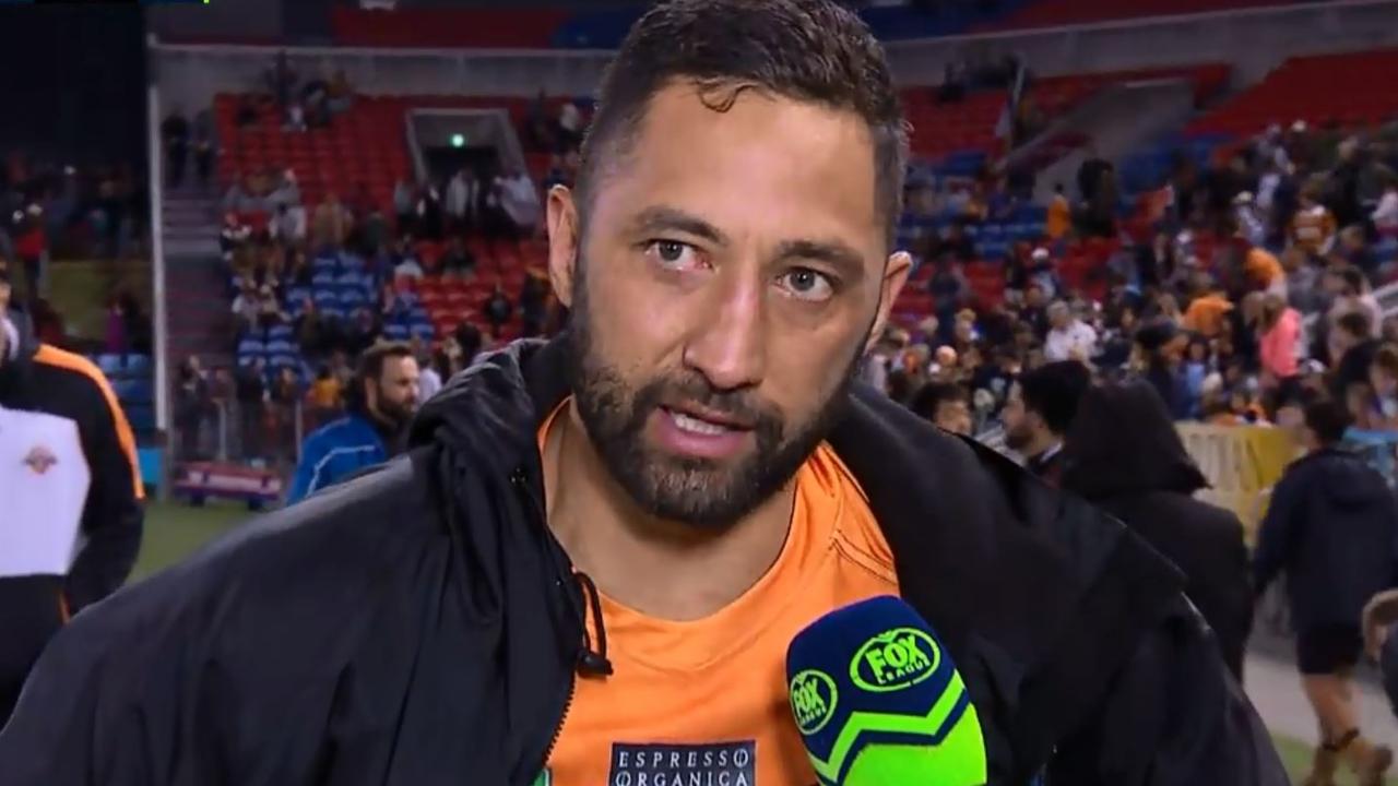An emotional Benji Marshall gives an interview after his grandfather's passing.