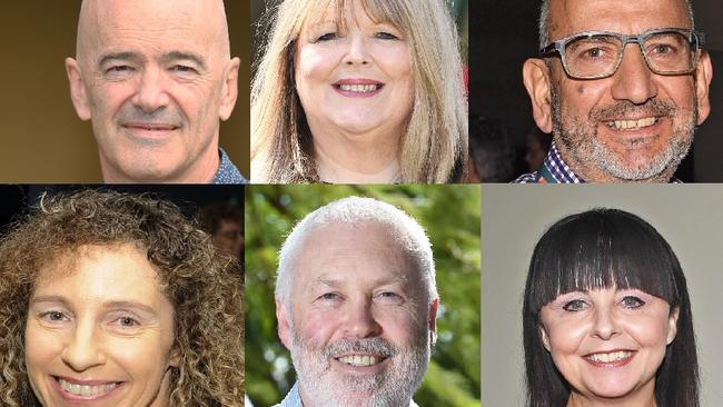 Gympie council is searching for its new leadership team to support new CEO Shane Gray following the departure of the old guard since the election including (clockwise, pictured. Bernard Smith, Pauline Gordon, Dimitri Scordalides, Gina Vereker, Stephen Jewell and Lynne Banford.