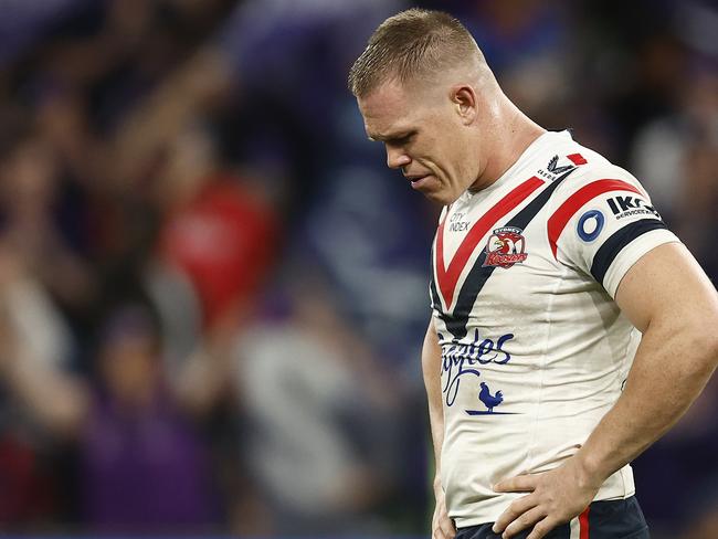 MELBOURNE, AUSTRALIA - SEPTEMBER 15:  Lindsay Collins of the Roosters reacts after losing the NRL Semi Final match between Melbourne Storm and the Sydney Roosters at AAMI Park on September 15, 2023 in Melbourne, Australia. (Photo by Daniel Pockett/Getty Images)