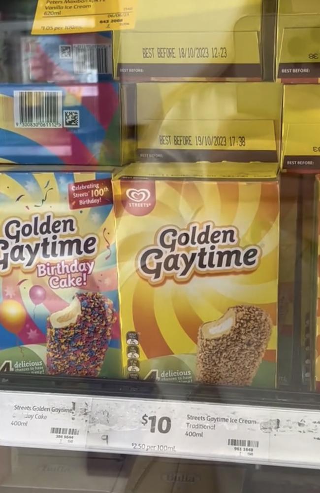 Golden Gaytime's have gone up by almost 18 per cent in Coles, Woolies. Picture: TikTok/@kaitlinknight