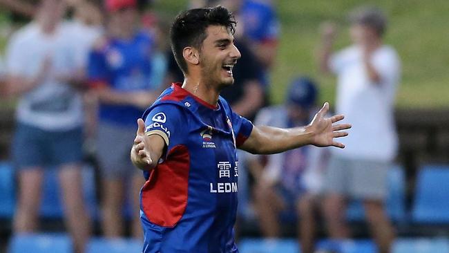 SA-born Newcastle youngster Johnny Koutroumbis hopes to line-up for the Jets in the A-League grand final. Picture: Ashley Feder/Getty Images