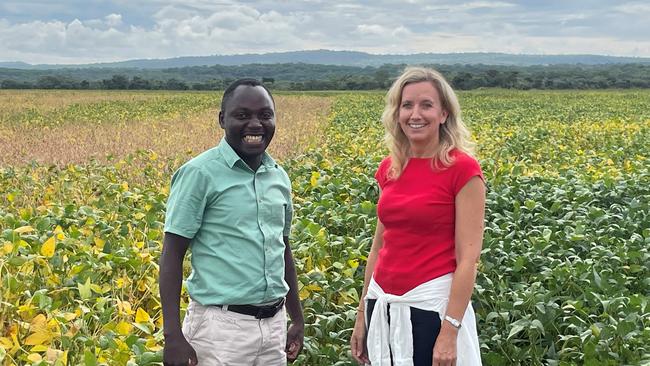 Kristina Hermanson in a soybean crop in Zambia.