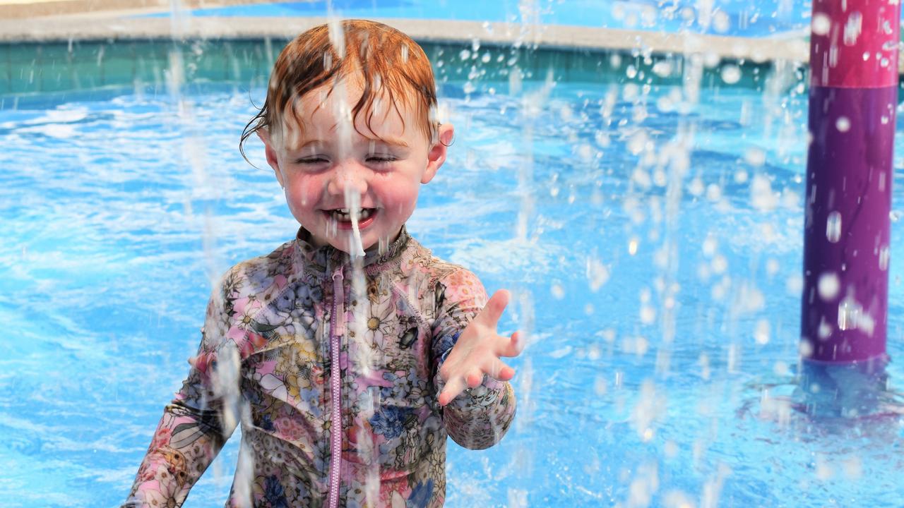 Isla Catlin, 20 months, Yeppoon, kept cool in Central Queensland's 40+ degree heatwave by taking a dip at Rockhampton's 2nd World War Memorial Aquatic Centre on Thursday, March 3, 2022.