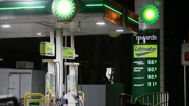 A service station in Sydney selling fuel for 168.9c per litre this weekend. Picture: Bill Hearne.