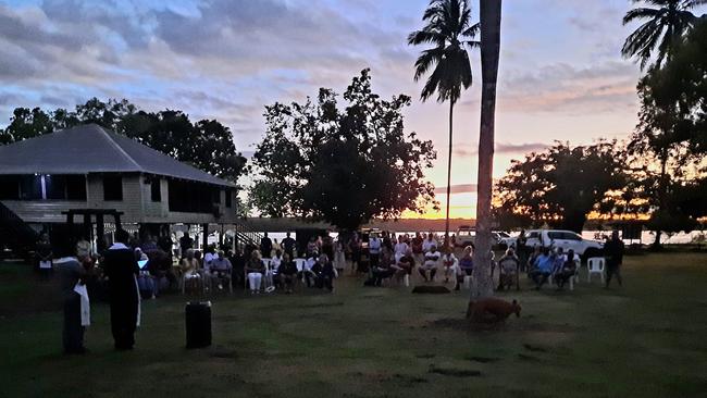 A small dawn service Anzac Day ceremony on the Tiwi Islands on April 25, 2024.