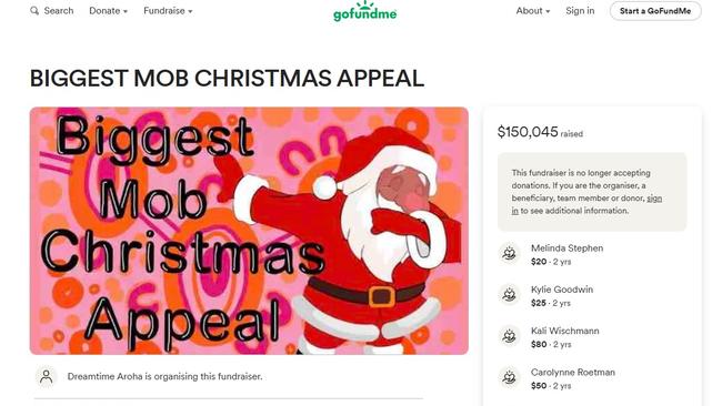 The Biggest Mob Christmas Appeal GoFundMe page topped out at more than $150,000.