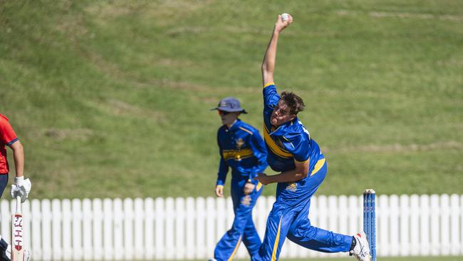 Dominic Seaby bowls for Toowoomba Grammar School.