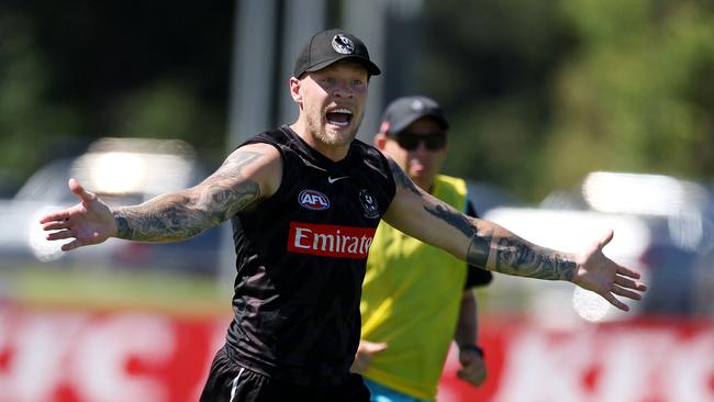 Jordan De Goey demands the ball during a drill. Picture: Michael Klein