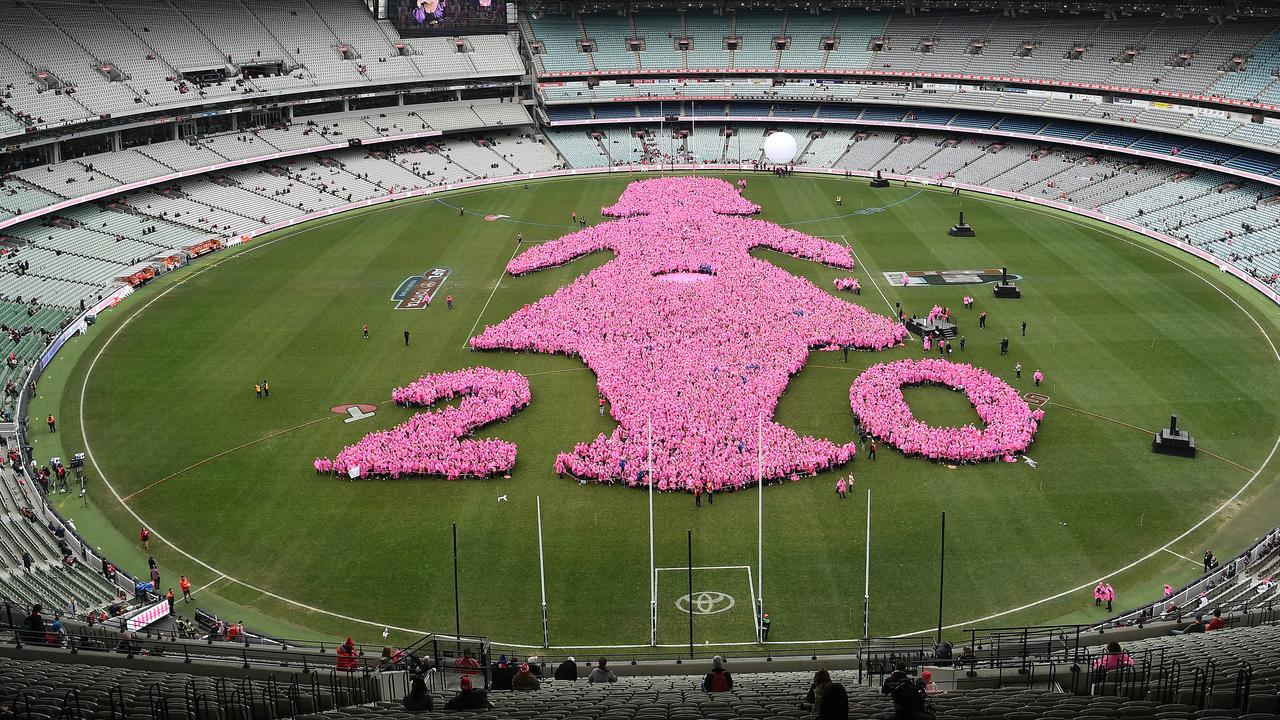 Breast cancer Field of Women event marked its 20th anniversary before the Round 21 AFL match between the Melbourne Demons and the Sydney Swans at the MCG in Melbourne, on 12 August 12, 2018. Picture: AAP Image/Julian Smith