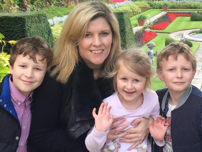 Deborah Sims with children Cameron, Natasha and Marlowe at Hampton Court Palace in England in 2015 when Deborah started the clinical drug trial.