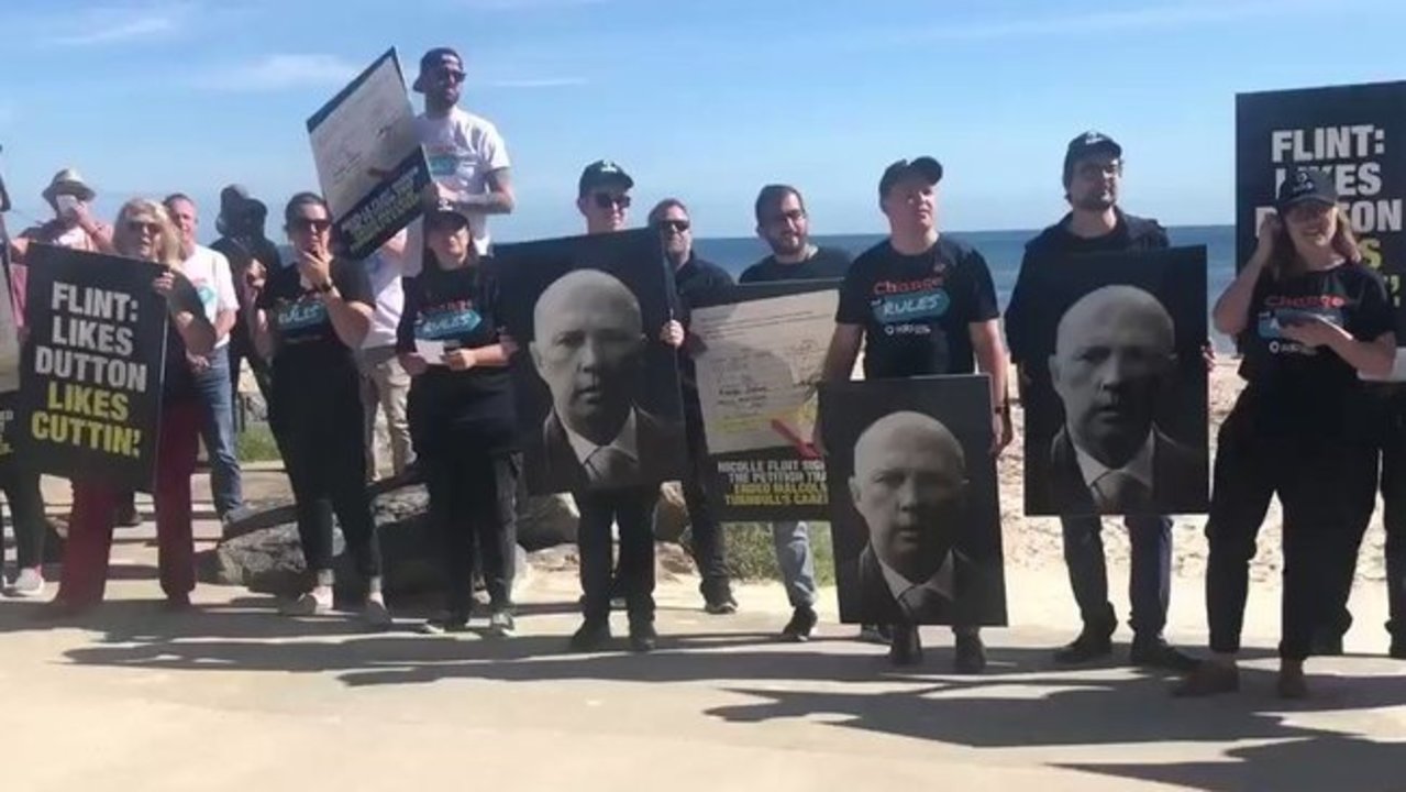 Protesters Greet Morrison at Seacliff Campaign Stop