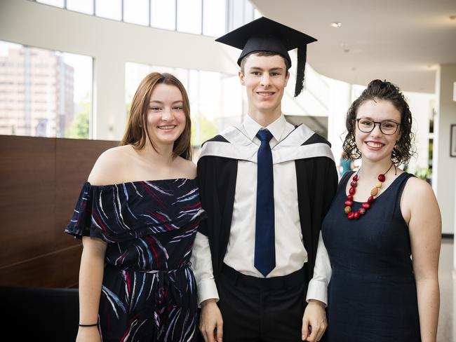 Eliza Powell, Nicholas Powell and Hannah Powell. University of Tasmania Hobart Graduations 2019, Wednesday morning. Picture: RICHARD JUPE