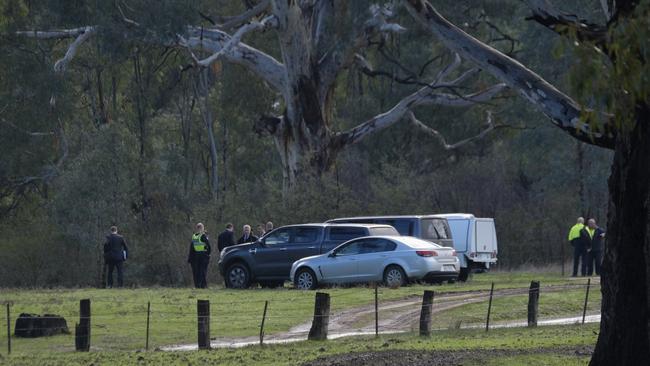 Police at the crime scene at Richardson Bend campground. Picture: Simon Dallinger