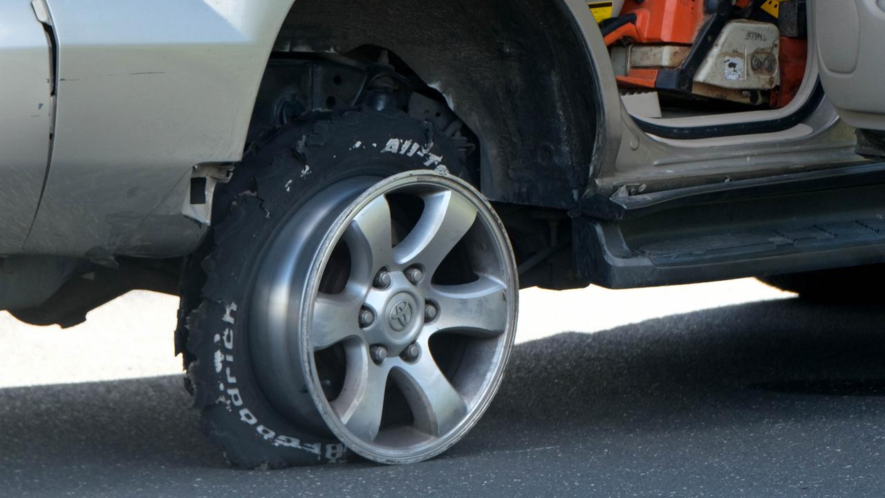 The back tye of the 4WD had been worn down to the rim. Picture: Mark Wilson