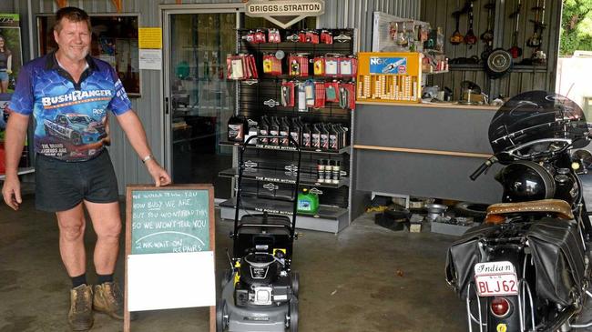 Peter Jongedyk's busy with mower repairs following the first rains of the Rockhampton season. Picture: Jann Houley