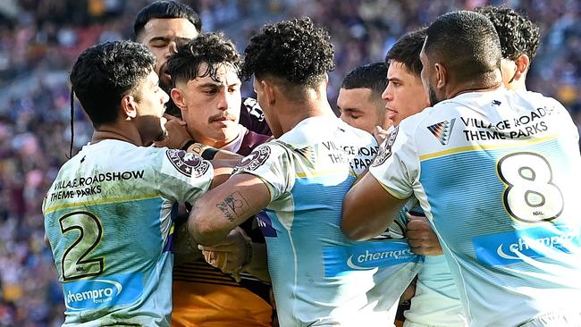 A turf war has erupted between the Titans and Broncos. Picture: Bradley Kanaris/Getty