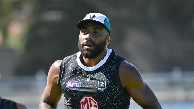 Esava Ratugolea on the move at Port Adelaide training this week. Picture: Keryn Stevens