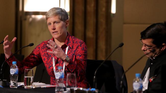 Melinda Cilento and Professor Shitij Kapur at the Economic and Social Future Outlook Conference in 2018. Picture: Stuart McEvoy