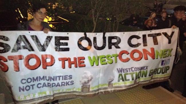 The meeting was cancelled as protesters chanted ‘no WestConnex’. Picture: WestConnex Action Group