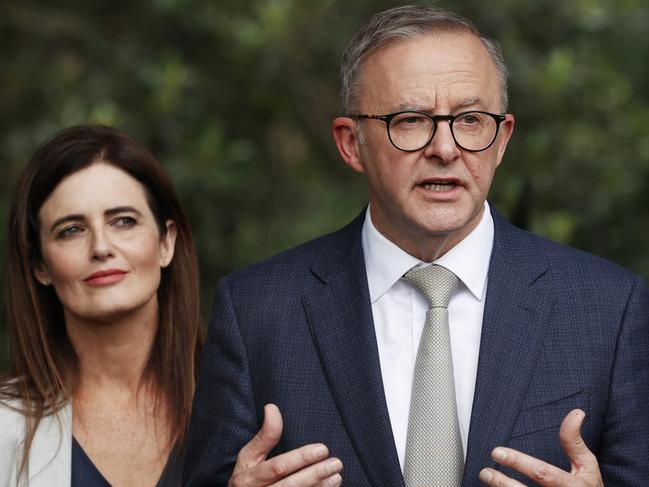 Anthony Albanese alongside Labor candidate Ali France in the suburb of Strathpine in the electorate of Dickson in Brisbane. Picture: Getty Images