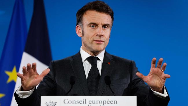 France's President Emmanuel Macron addresses the media during crisis talks in Brussels this week. Picture: AFP