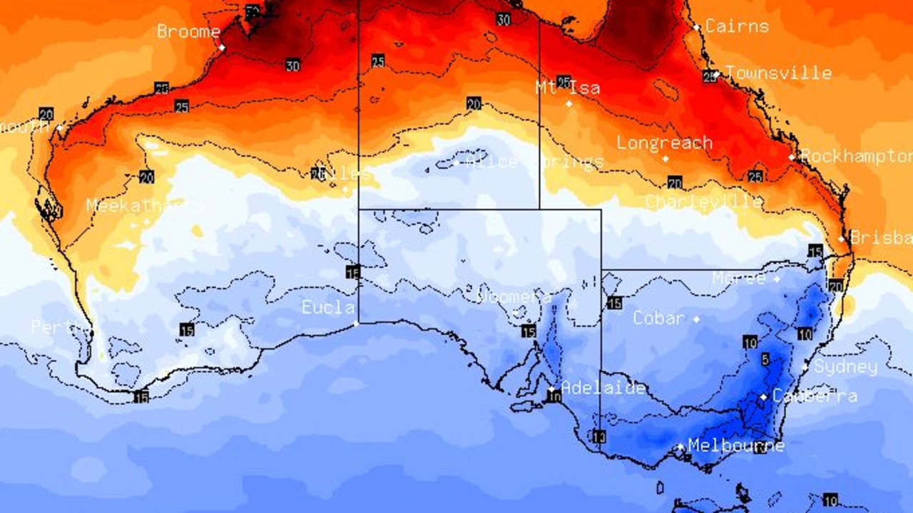 Even at 4pm on Monday, highs barely above 10C are forecast in parts of Victoria and Tasmania. Picture: BSCH