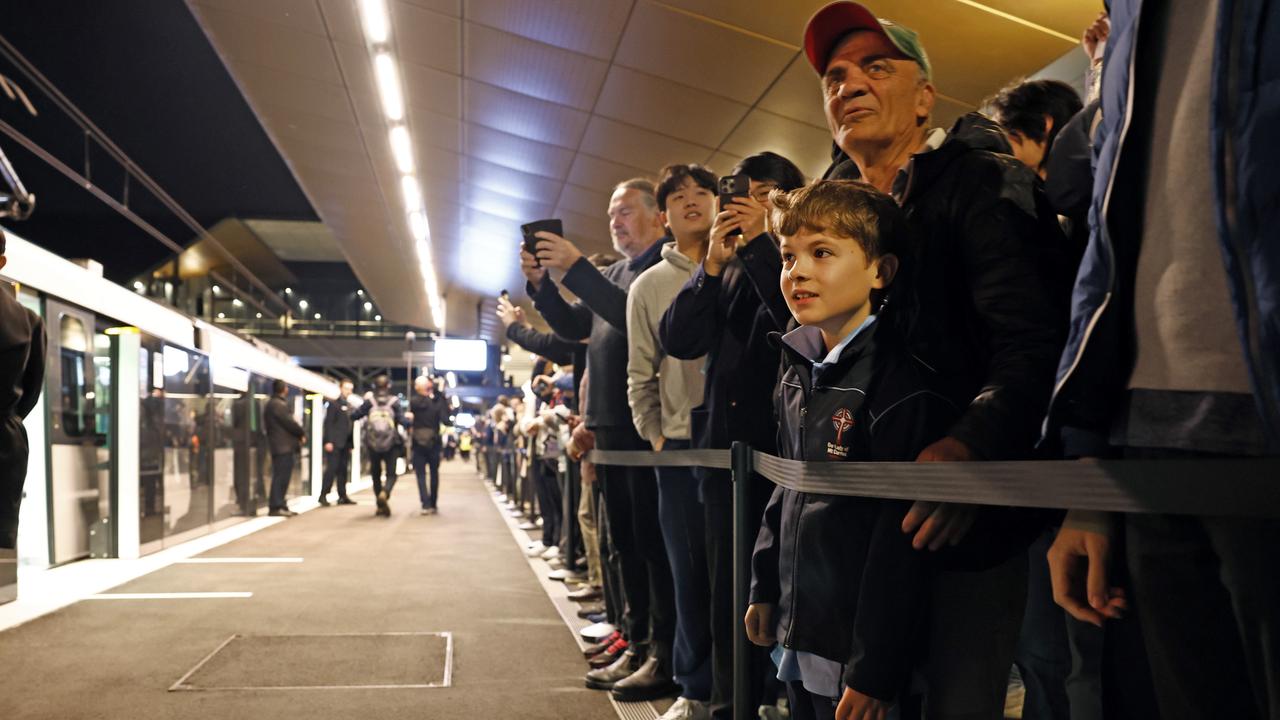 Pictured at Sydenham Station is Adam Riakos and his grandfather Mosh Riakos as they wait to be among the first passengers on the brand new Sydney Metro on its maiden run to Tallawong at 4.54am. Picture: Richard Dobson