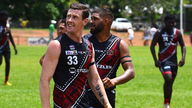 Images from the Round 9 NTFL MPL/WPL clash between the Tiwi Bombers and Palmerston Magpies at Bathurst Island, 30 November 2024. Picture: Darcy Jennings