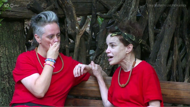 Geraldine Hickey and Sigrid Thornton on I'm A Celebrity Get Me Out of Here Australia'. Photo: Network 10.