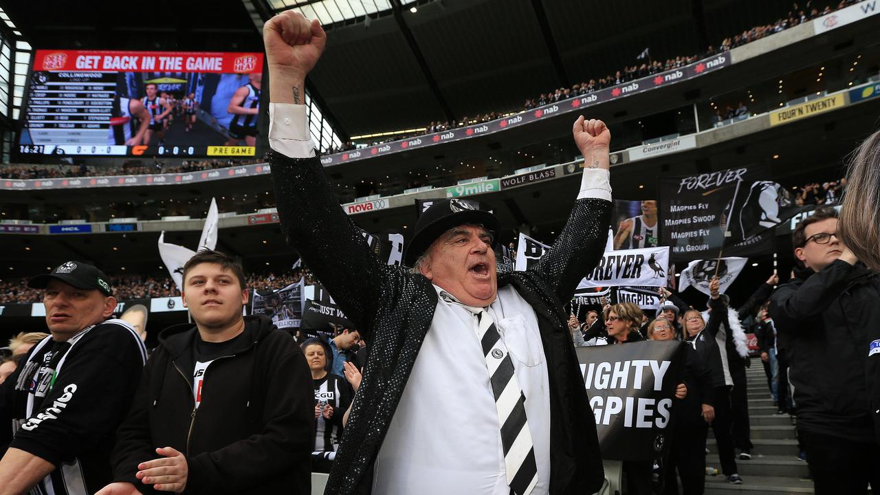 As the leader of Collingwood’s cheer squad, ‘Joffa’ Corfe became a symbol of the AFL club’s success. Picture: Mark Stewart