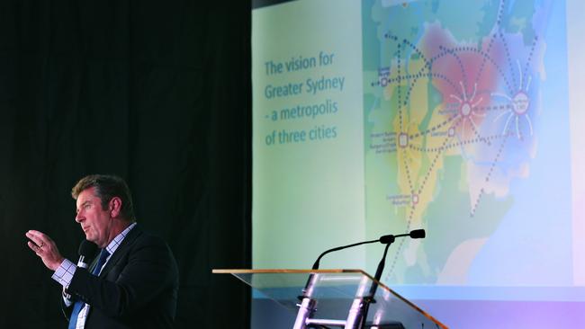 The Greater Sydney Commission’s Geoff Roberts speaks at the rail symposium. Picture: Angelo Velardo