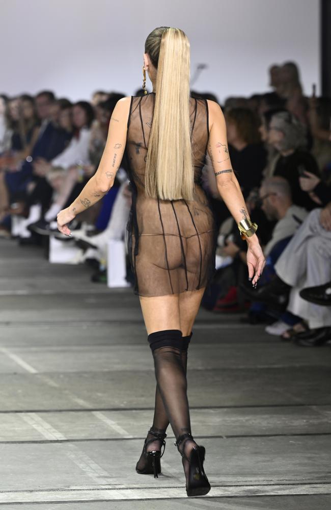 The outfit was completely sheer at the back. Picture: Stefan Gosatti/Getty Images for AFW