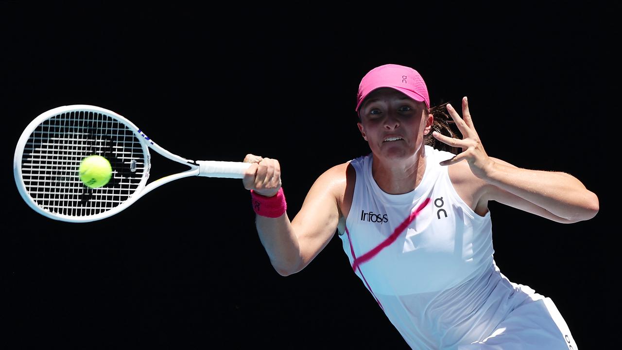 Iga Swiatek took the first set in a tie-break. Picture: Getty