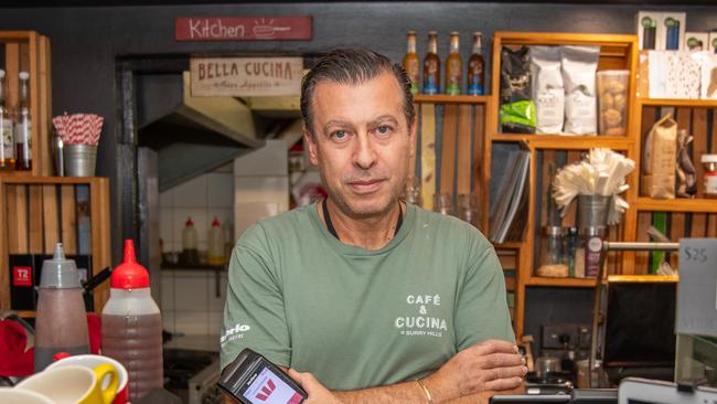 Surry Hills cafe owner Franco Amitrano wishes he didn’t have to add a surcharge. Picture: Thomas Lisson