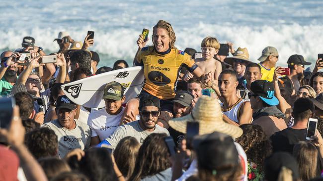 Stephanie Gilmore after beating Lakey Peterson in the final of the Oi Rio Pro.