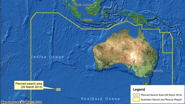 Search area for missing Malaysian Airlines Flight MH370 on March 20, 2014. Picture: Getty Images)