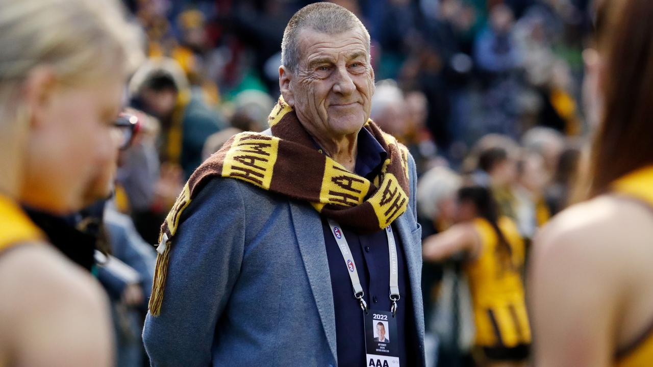 MELBOURNE, AUSTRALIA - SEPTEMBER 04: Jeff Kennett, President of the Hawthorn Football Club looks on during the 2022 S7 AFLW Round 02 match between the Hawthorn Hawks and the St Kilda Saints at Box Hill City Oval on September 4, 2022 in Melbourne, Australia. (Photo by Dylan Burns/AFL Photos via Getty Images)