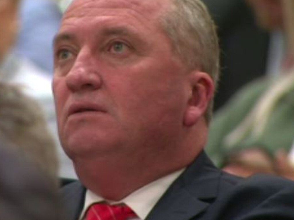 Barnaby Joyce has addressed reporters as the leader of the National Party for the first time in three years. Picture: Twitter/Jonathan Kearsley/Nine News