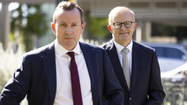 WA Premier Mark McGowan with Anthony Albanese in April. Picture: Getty Images