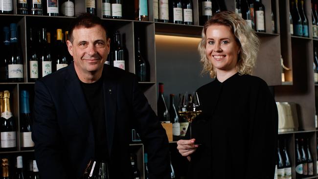 Sommeliers Nick Hildebrandt and Polly Mackarel at Cirrus Dining in Barangaroo, Sydney. Picture: Nikki Short