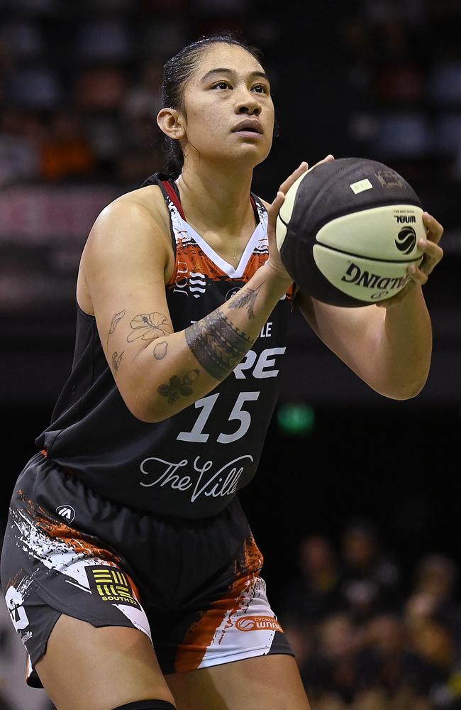 Zitina Aokuso of the Fire attempts a free throw shot during a game. (Photo by Ian Hitchcock/Getty Images)