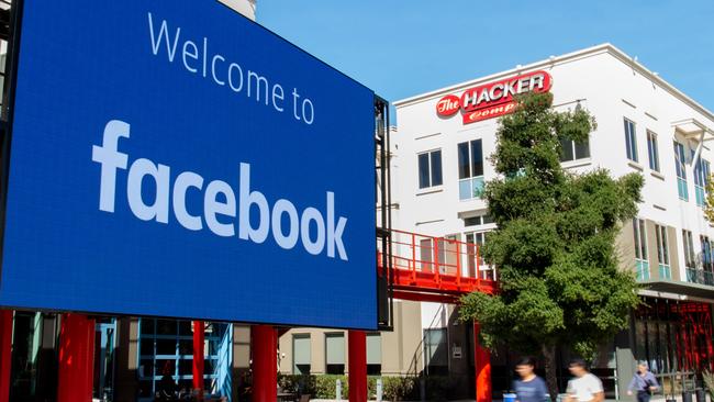 A giant digital sign at Facebook's corporate headquarters campus in Menlo Park, California. Picture: AFP.