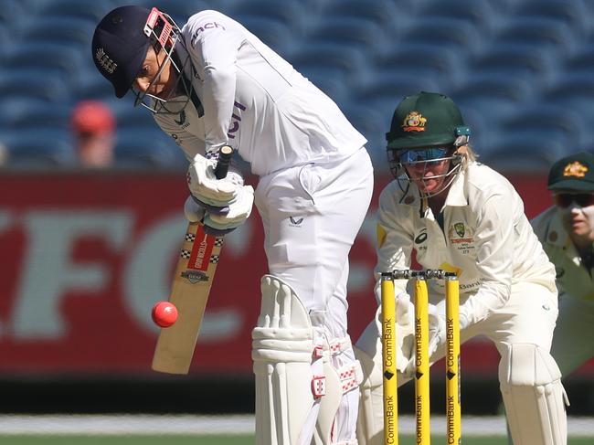 Sophia Dunkley bats during England’s first innings. Picture: Daniel Pockett/Getty Images