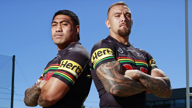 Welch says Penrith’s brutes (L-R) Moses Leota and James Fisher-Harris will be ready for a fierce battle up front. Picture: Tim Hunter.
