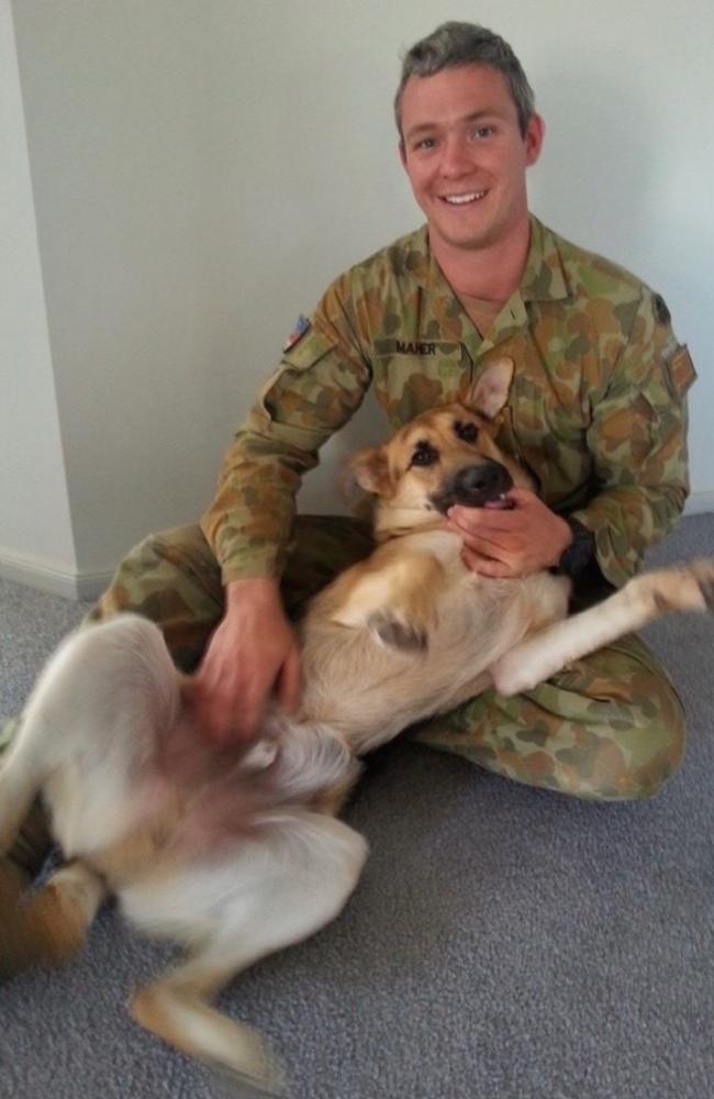 Kyle Maher, 32, with his beloved German Shepherd Zeus. Picture: contributed