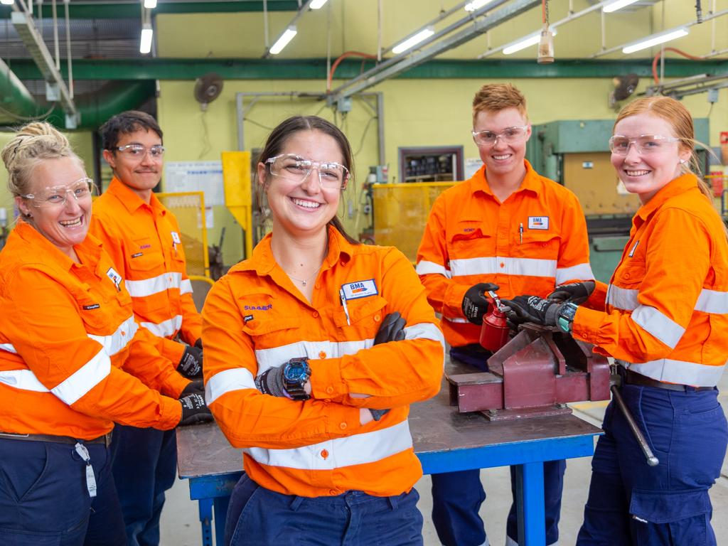 BMA apprentice Summer Aprile (centre) with workmates (from left) Zoe Hodkin, Joshua White, Rory Minty and Chloe Tougher. Picture: Daryl Wright