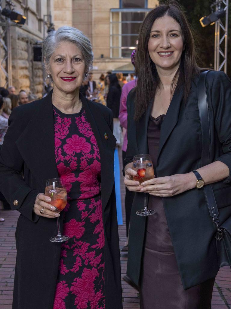 Sandy Verschoor and Mary Couros at the Adelaide Art Gallery, Adelaide Fashion Week. Picture: Kelly Barnes