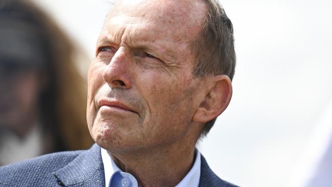 CANBERRA, Australia - NewsWire Photos - October 7, 2024: Former Prime Minister, the Hon Tony Abbott, along with thousands of attendees gather at Parliament House in Canberra taking an historic stand against antisemitism and to stand in support of Israel.  Picture: NewsWire / Martin Ollman