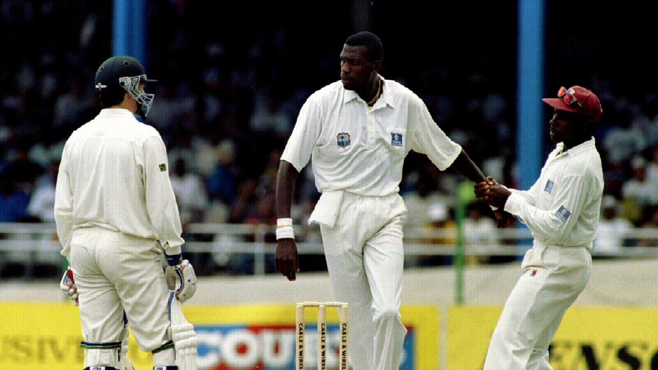 Steve Waugh and Curtly Ambrose clash in 1995.