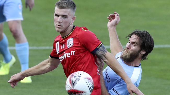 Off-season recruit Riley McGree produced a typically all-action display to help Adelaide United down Melbourne City in the knockout decider. Picture: Sarah Reed